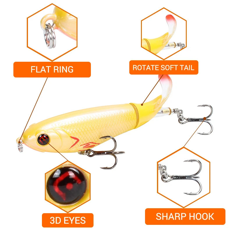 1pcs Whopper Popper 10.5cm 17g Topwater Fishing Lure Artificial Hard Bait 3D Eyes Plopper Soft Rotating Tail Fishing Tackle
